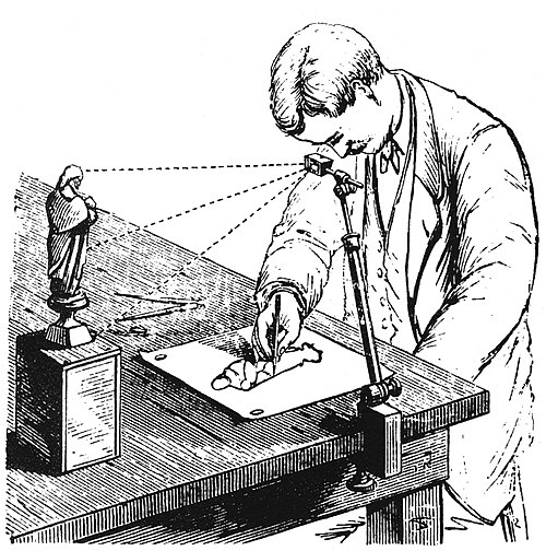 Camera_Lucida_in_use_drawing_small_figurine